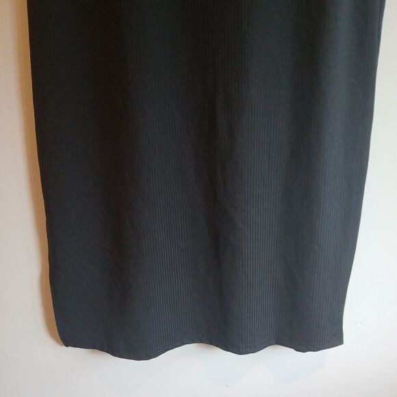 SheIn Black Maxi Skirt Large Pull On Mid Rise Ribbed Slit Casual Goth - Picture 5 of 10